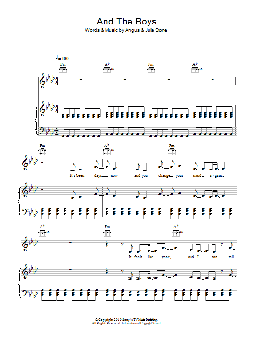 Angus & Julia Stone And The Boys Sheet Music Notes & Chords for Piano, Vocal & Guitar (Right-Hand Melody) - Download or Print PDF