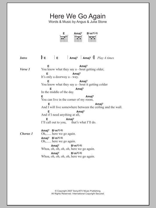 Angus & Julia Stone Here We Go Again Sheet Music Notes & Chords for Lyrics & Chords - Download or Print PDF