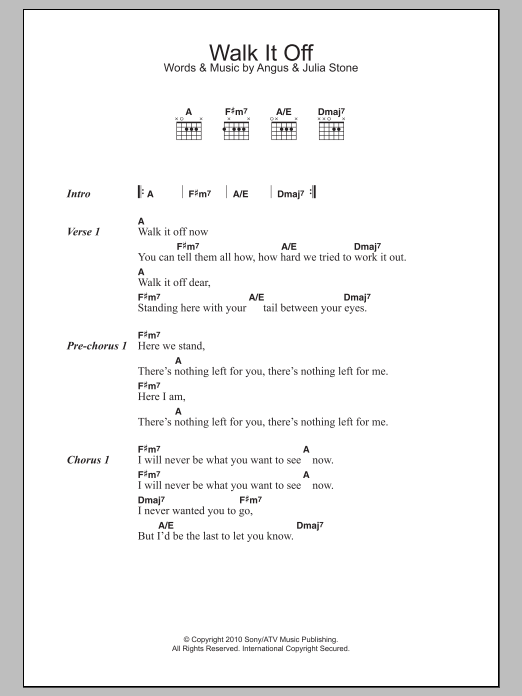 Angus & Julia Stone Walk It Off Sheet Music Notes & Chords for Lyrics & Chords - Download or Print PDF