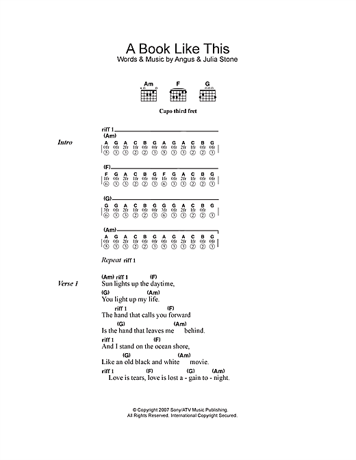 Angus & Julia Stone A Book Like This Sheet Music Notes & Chords for Lyrics & Chords - Download or Print PDF