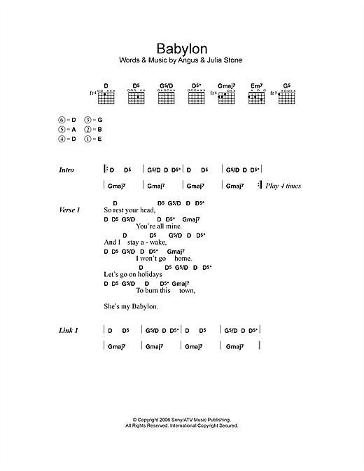 Angus & Julia Stone Babylon Sheet Music Notes & Chords for Lyrics & Chords - Download or Print PDF