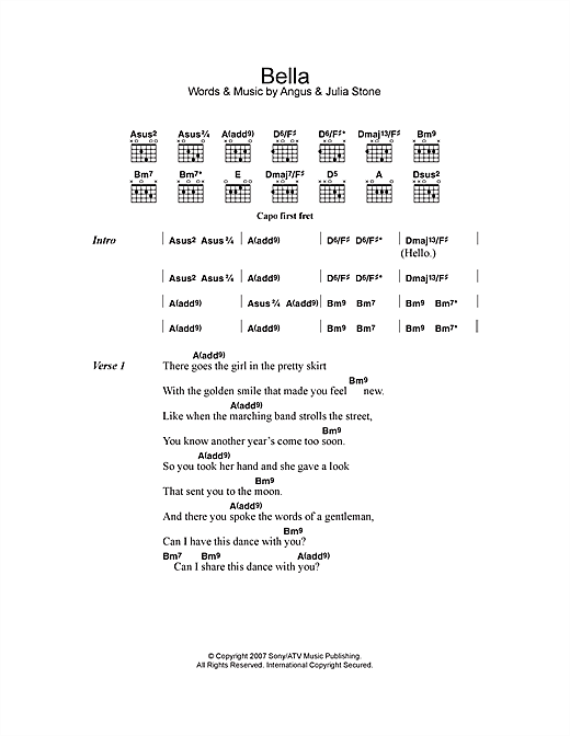 Angus & Julia Stone Bella Sheet Music Notes & Chords for Lyrics & Chords - Download or Print PDF