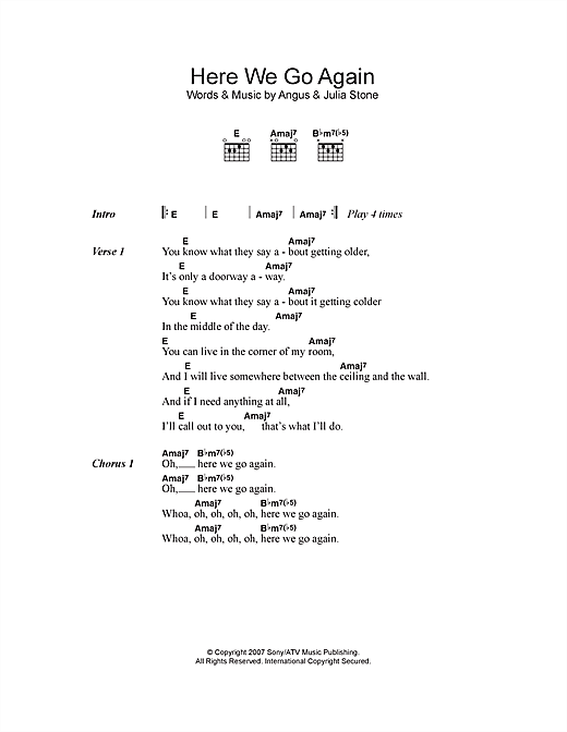 Angus & Julia Stone Here We Go Again Sheet Music Notes & Chords for Lyrics & Chords - Download or Print PDF