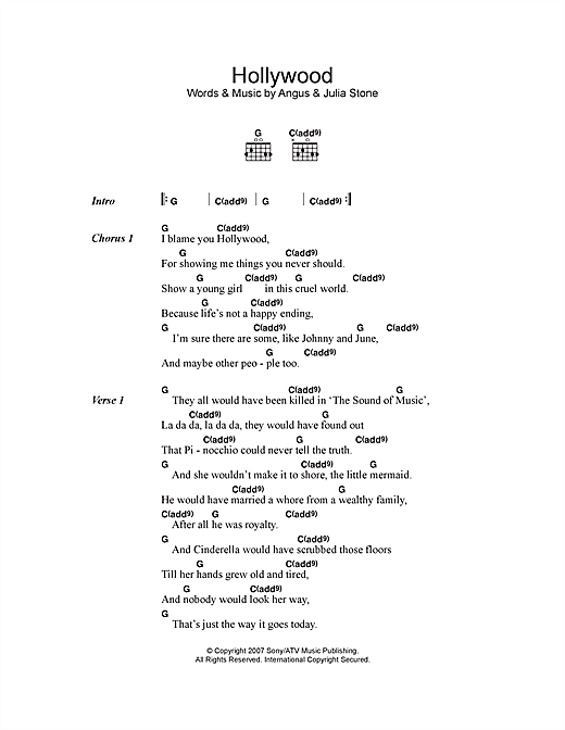 Angus & Julia Stone Hollywood Sheet Music Notes & Chords for Lyrics & Chords - Download or Print PDF
