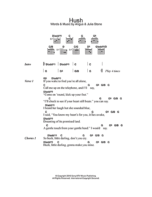 Angus & Julia Stone Hush Sheet Music Notes & Chords for Lyrics & Chords - Download or Print PDF
