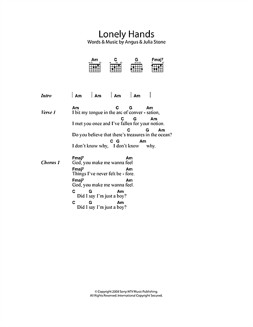 Angus & Julia Stone Lonely Hands Sheet Music Notes & Chords for Lyrics & Chords - Download or Print PDF