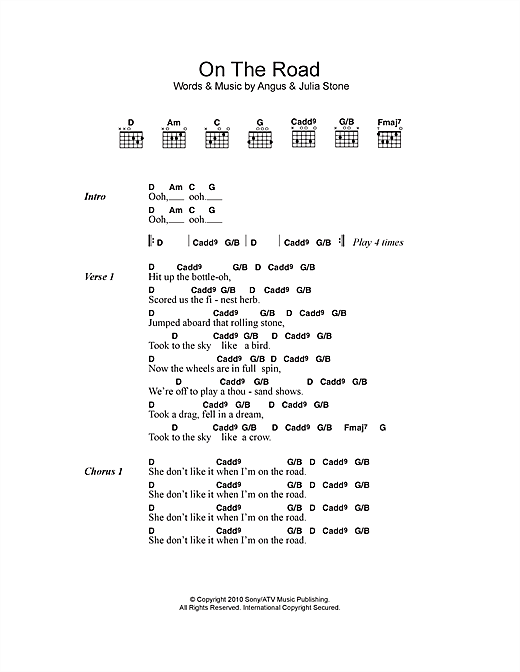 Angus & Julia Stone On The Road Sheet Music Notes & Chords for Lyrics & Chords - Download or Print PDF