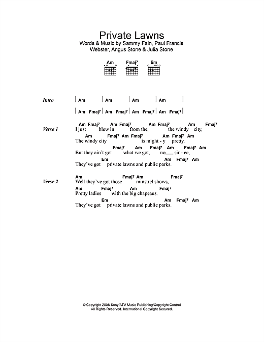 Angus & Julia Stone Private Lawns Sheet Music Notes & Chords for Lyrics & Chords - Download or Print PDF
