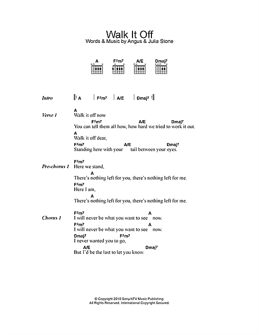 Angus & Julia Stone Walk It Off Sheet Music Notes & Chords for Lyrics & Chords - Download or Print PDF