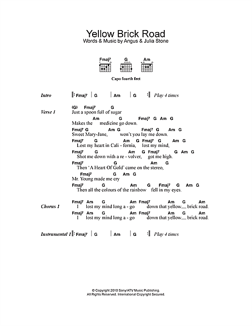 Angus & Julia Stone Yellow Brick Road Sheet Music Notes & Chords for Lyrics & Chords - Download or Print PDF