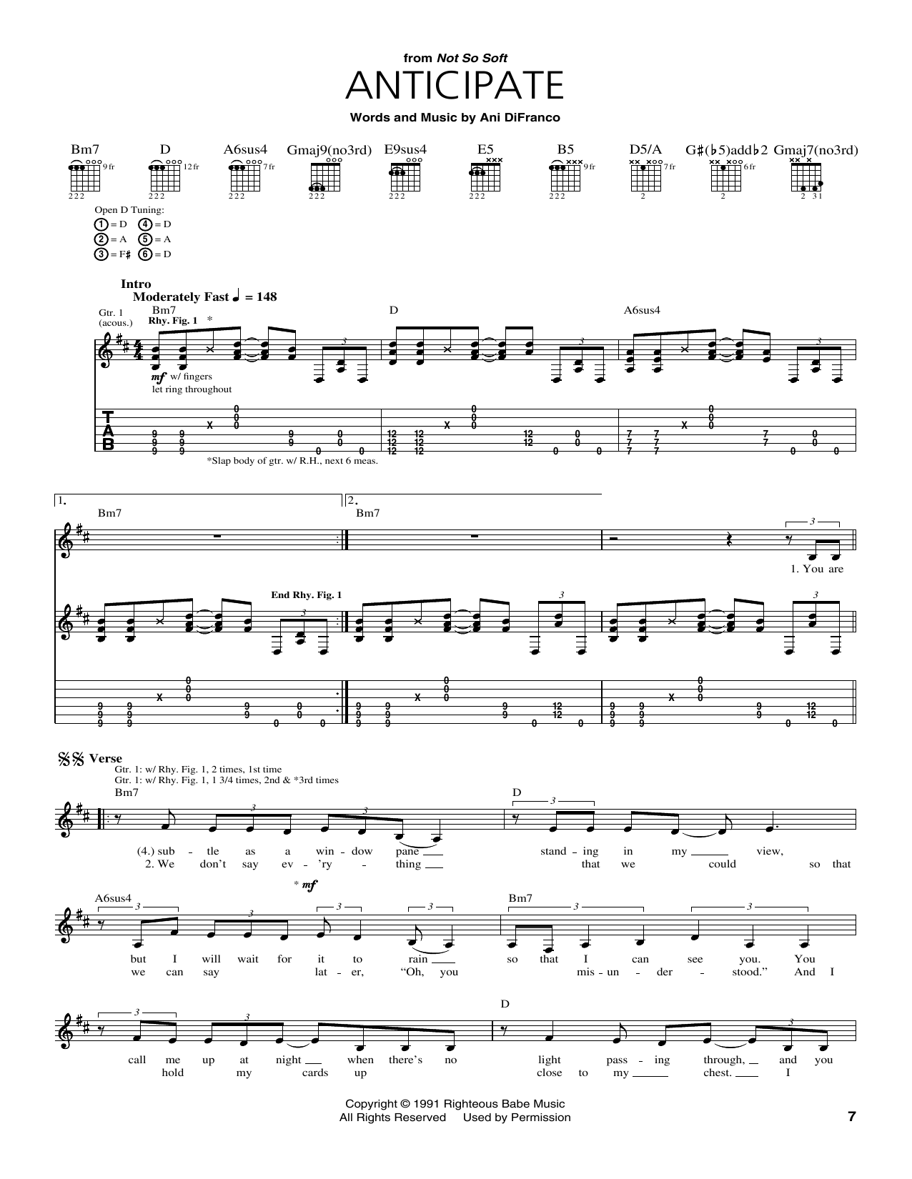 Ani DiFranco Anticipate Sheet Music Notes & Chords for Guitar Tab - Download or Print PDF