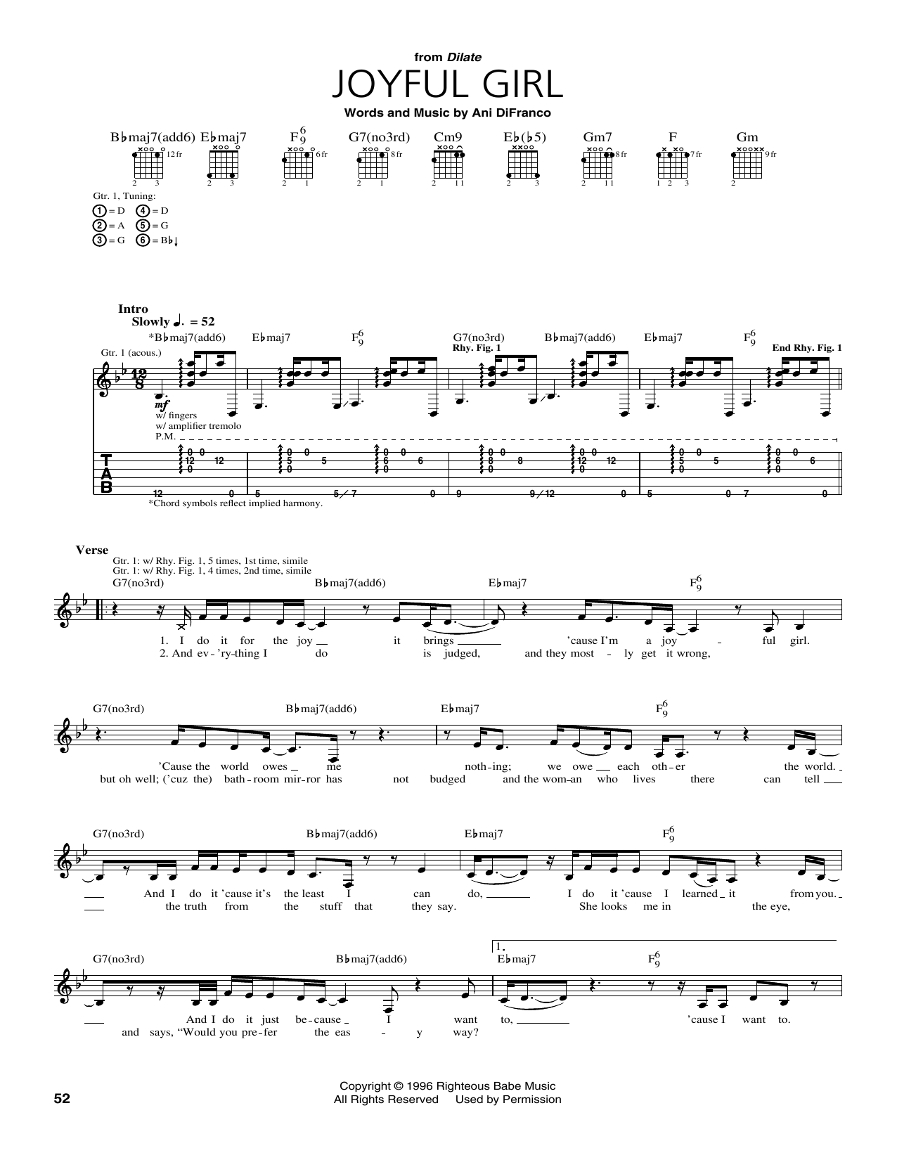 Ani DiFranco Joyful Girl Sheet Music Notes & Chords for Guitar Tab - Download or Print PDF