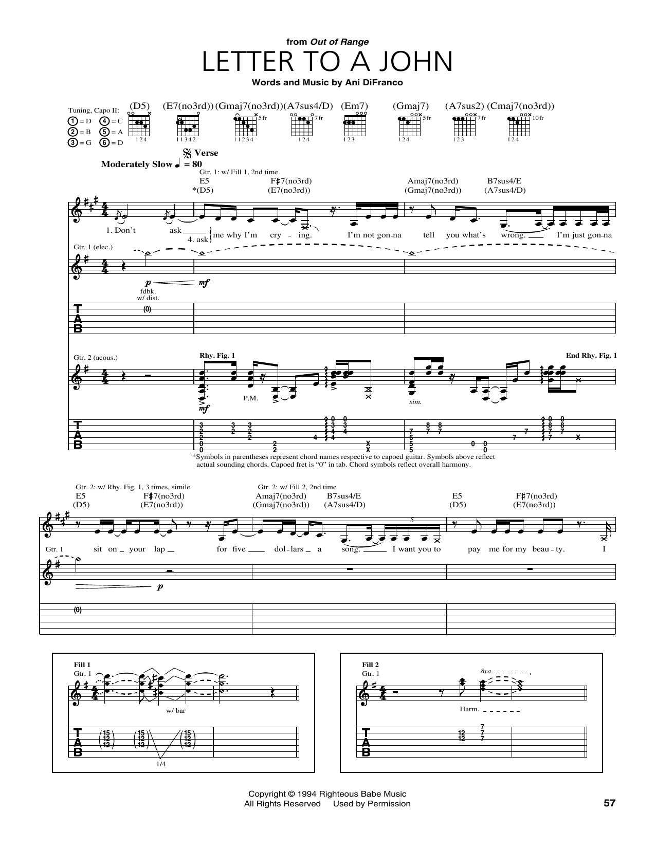 Ani DiFranco Letter To A John Sheet Music Notes & Chords for Guitar Tab - Download or Print PDF