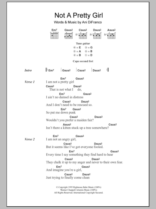 Ani DiFranco Not A Pretty Girl Sheet Music Notes & Chords for Lyrics & Chords - Download or Print PDF