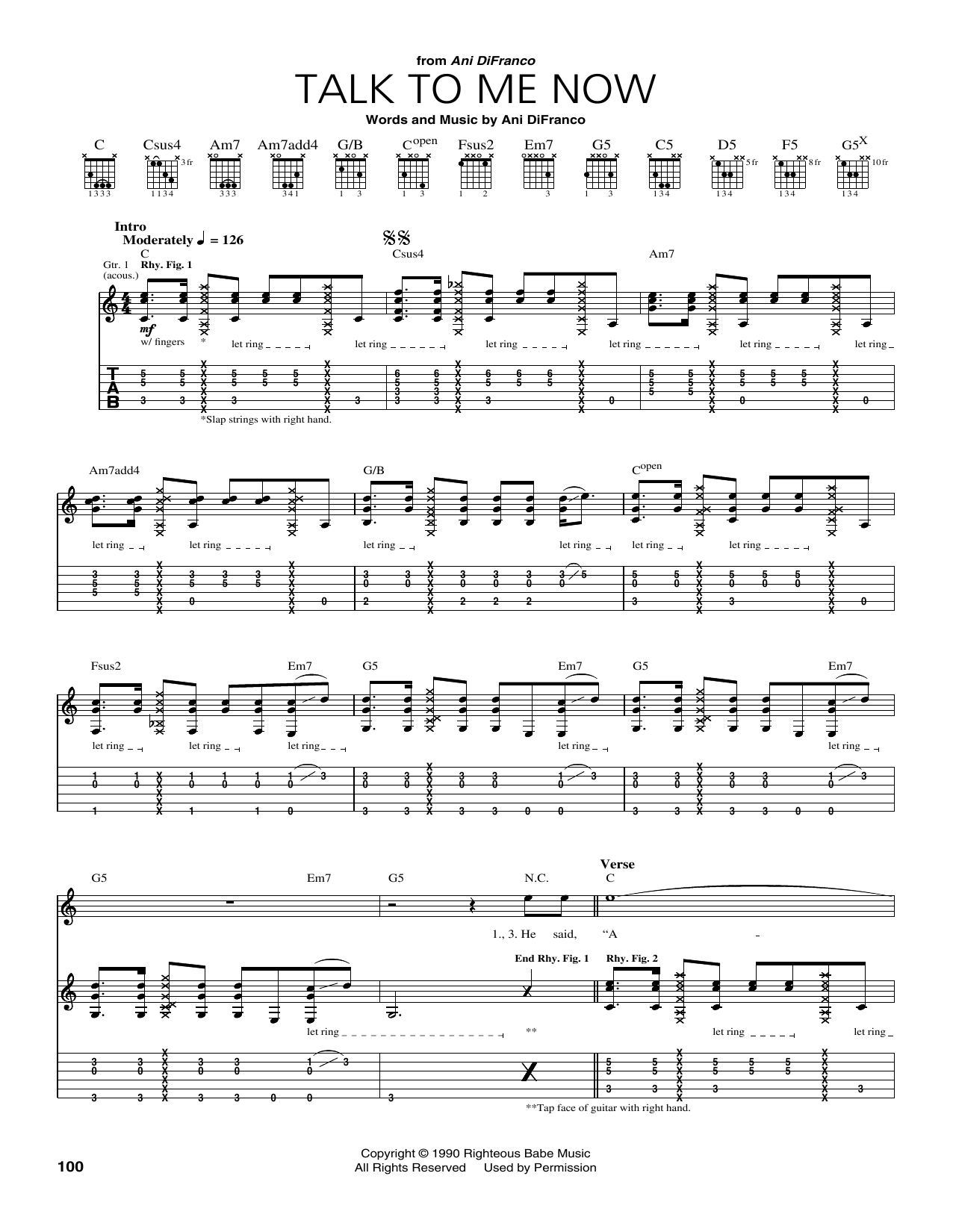 Ani DiFranco Talk To Me Now Sheet Music Notes & Chords for Guitar Tab - Download or Print PDF