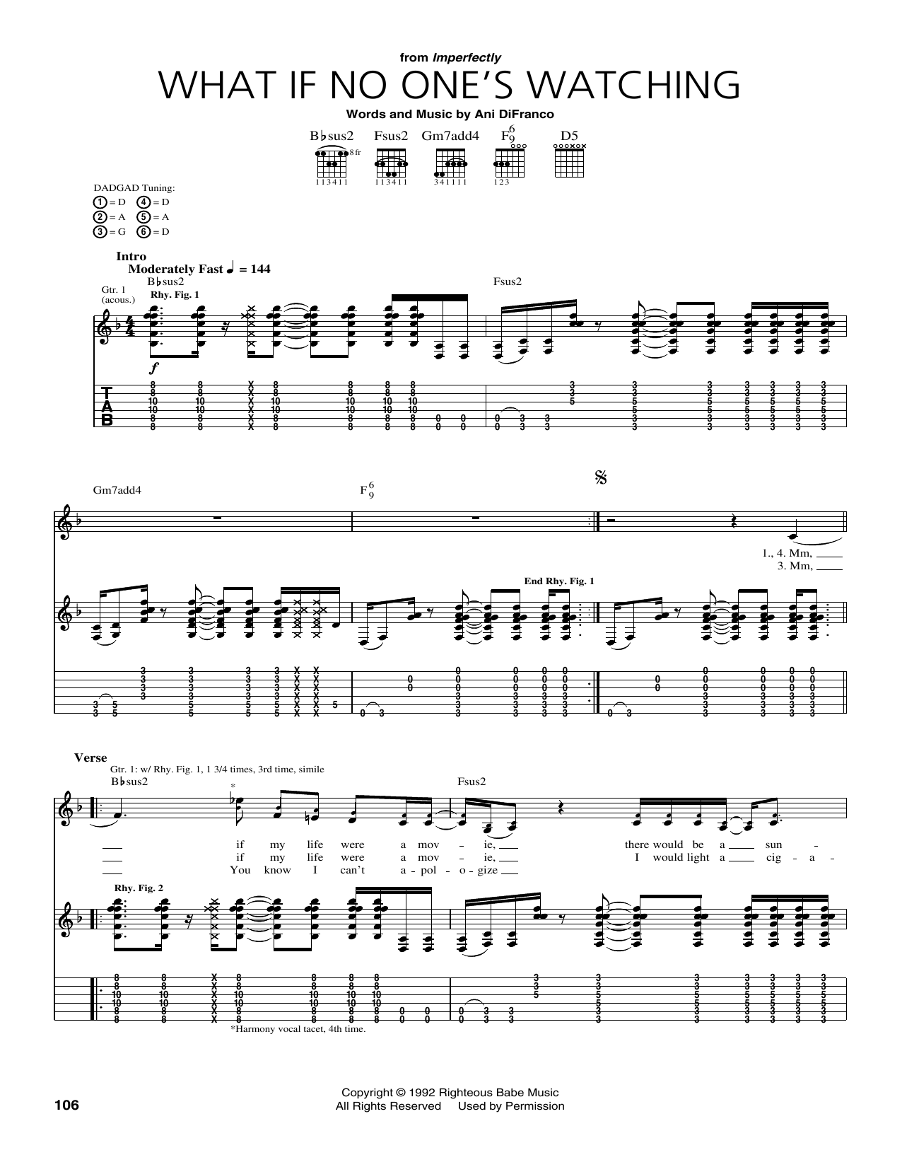 Ani DiFranco What If No One's Watching Sheet Music Notes & Chords for Guitar Tab - Download or Print PDF Ani DiFranco What If No One's Watching Sheet Music Notes & Chords for Guitar Tab - Download or Print PDF