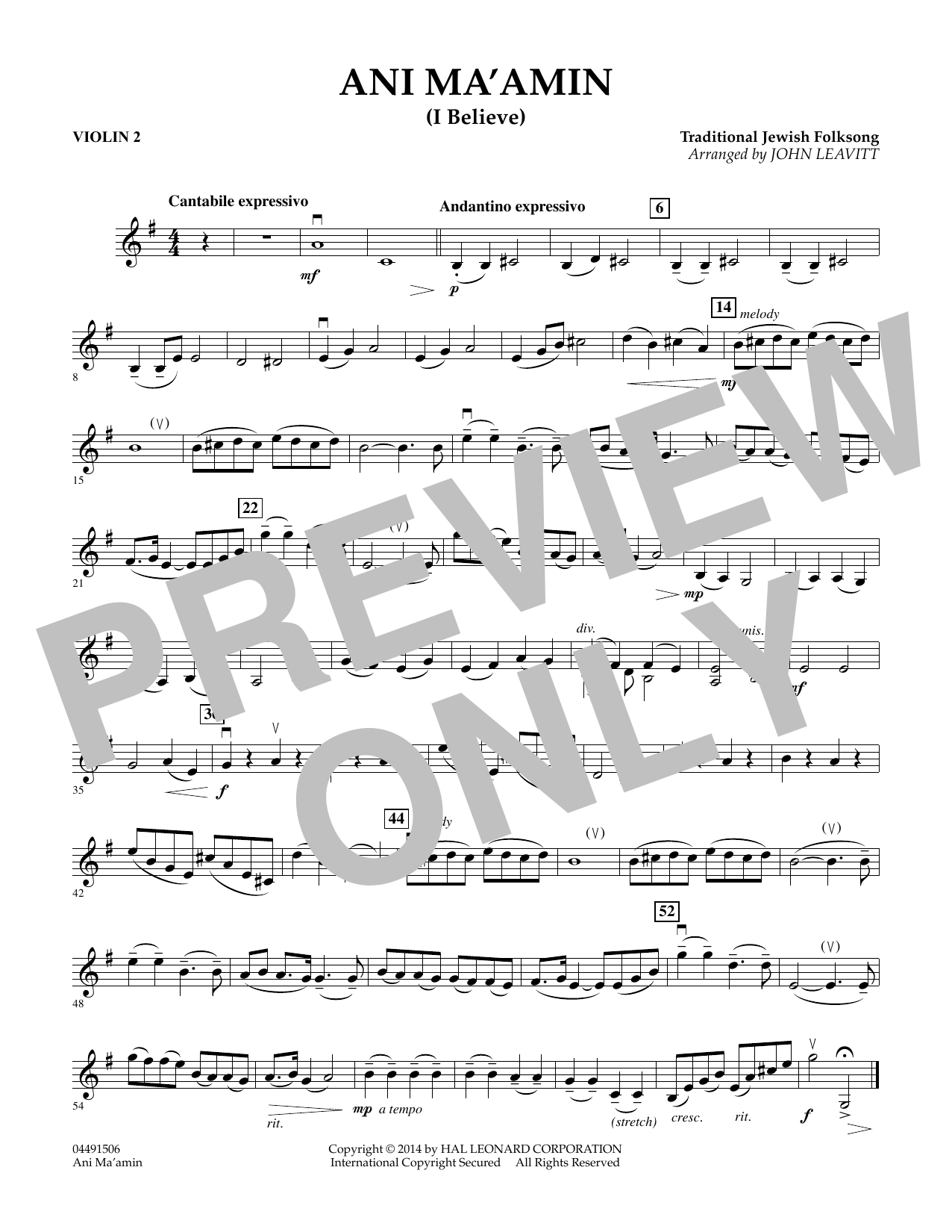 John Leavitt Ani Ma Amin Violin 2 Sheet Music Download Pdf Score 349266