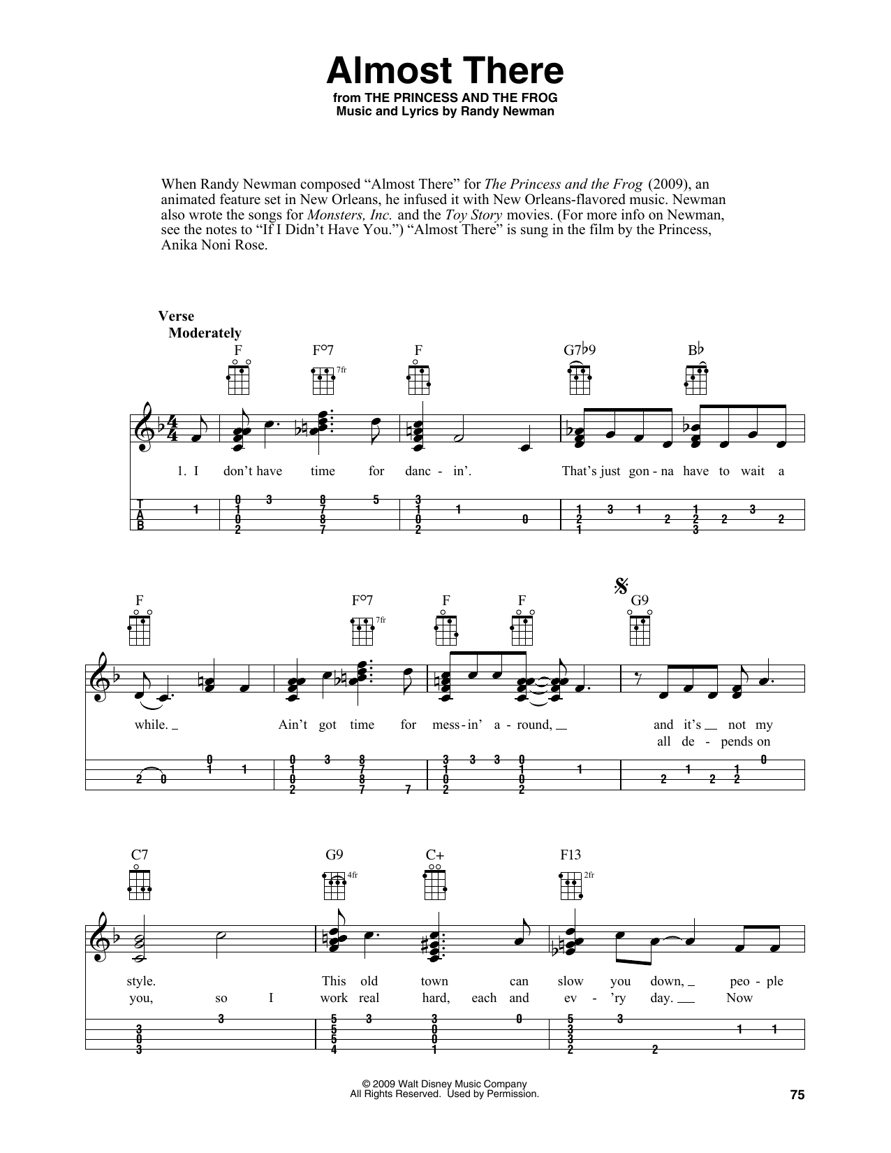 Anika Noni Rose Almost There (from The Princess and the Frog) (arr. Fred Sokolow) Sheet Music Notes & Chords for Easy Ukulele Tab - Download or Print PDF
