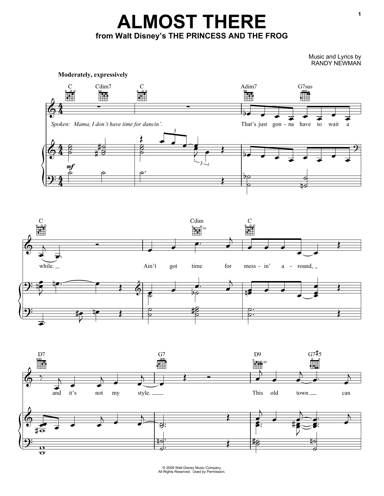 Anika Noni Rose Almost There (from The Princess And The Frog) Sheet Music Notes & Chords for Very Easy Piano - Download or Print PDF