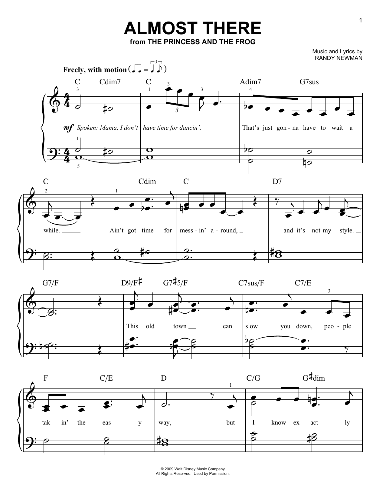 Anika Noni Rose Almost There Sheet Music Notes & Chords for Easy Piano - Download or Print PDF