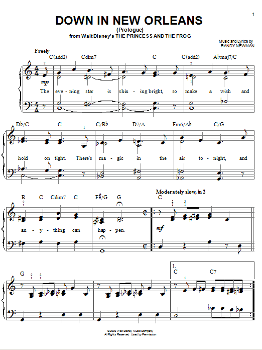 Anika Noni Rose Down In New Orleans Sheet Music Notes & Chords for Piano, Vocal & Guitar (Right-Hand Melody) - Download or Print PDF