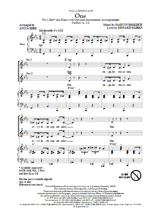 Anita Kerr One (from A Chorus Line) Sheet Music Notes & Chords for SSA - Download or Print PDF