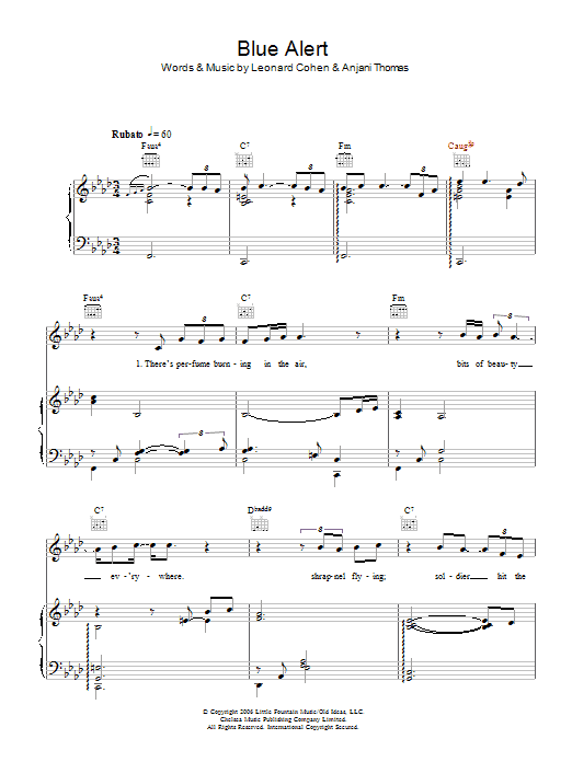 Anjani Blue Alert Sheet Music Notes & Chords for Piano, Vocal & Guitar - Download or Print PDF
