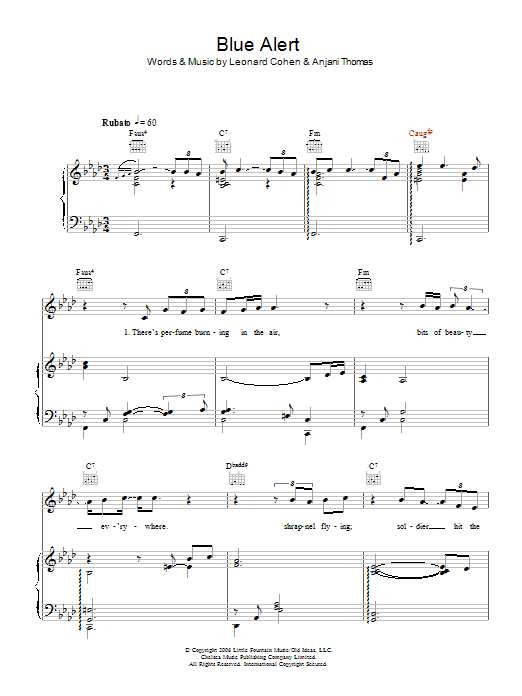 Preview Anjani Blue Alert Pop sheet music, notes and chords for Piano, Vocal & Guitar, SKU: 48642 Blue Alert sheet music