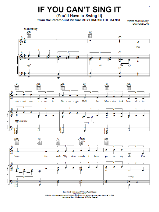 Ann Hampton Callaway If You Can't Sing It (You'll Have To Swing It) Sheet Music Notes & Chords for Piano, Vocal & Guitar (Right-Hand Melody) - Download or Print PDF