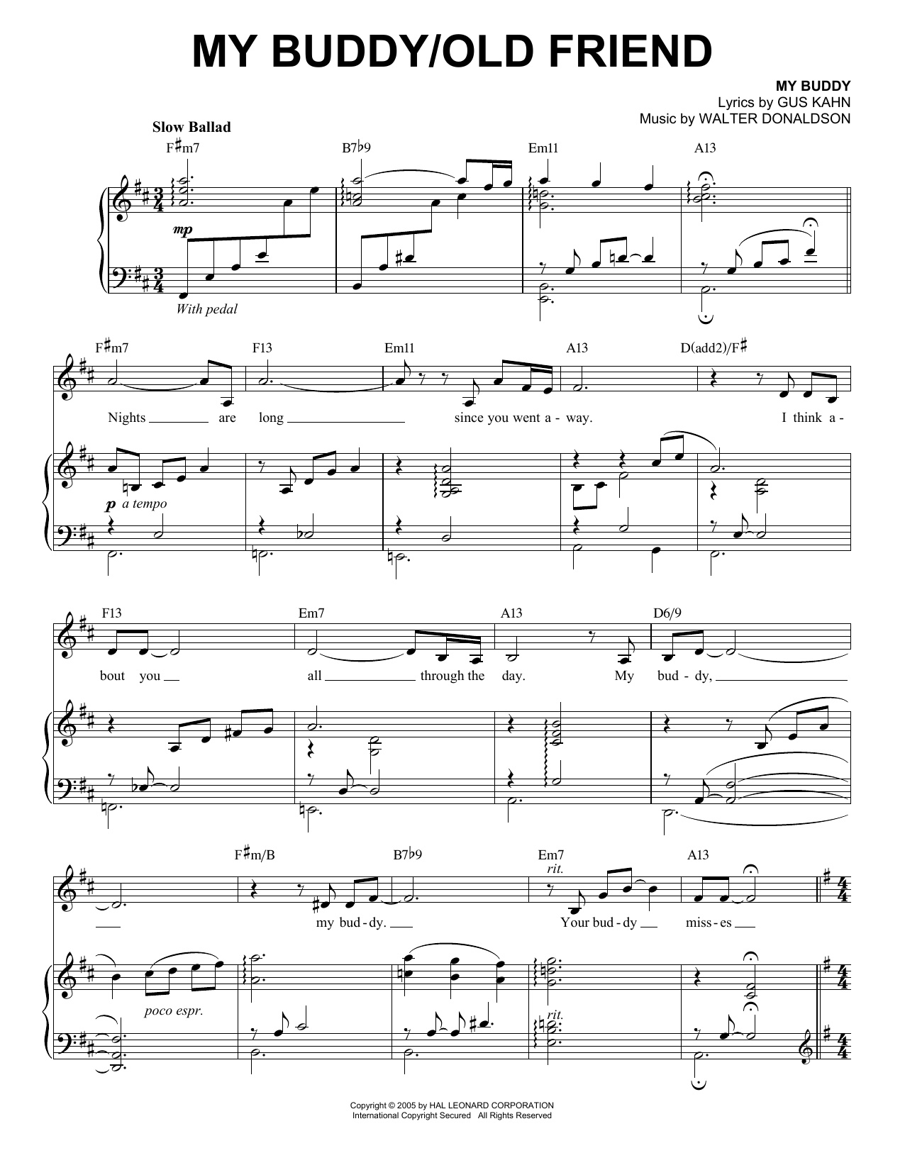 Ann Hampton Callaway My Buddy / Old Friend Sheet Music Notes & Chords for Piano & Vocal - Download or Print PDF