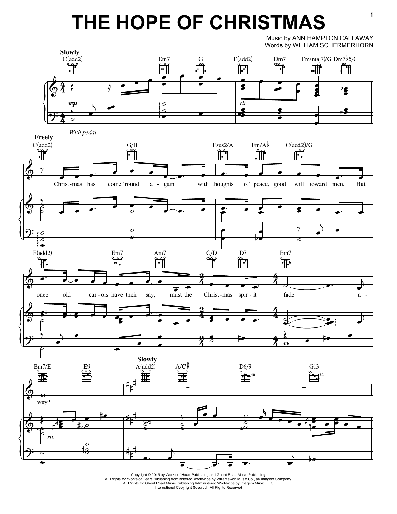Ann Hampton Callaway The Hope Of Christmas Sheet Music Notes & Chords for Piano, Vocal & Guitar (Right-Hand Melody) - Download or Print PDF