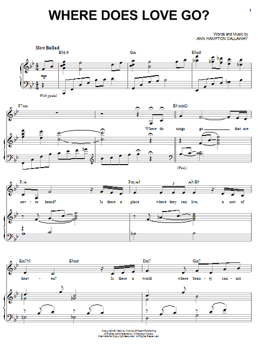 Ann Hampton Callaway Where Does Love Go? Sheet Music Notes & Chords for Piano, Vocal & Guitar (Right-Hand Melody) - Download or Print PDF
