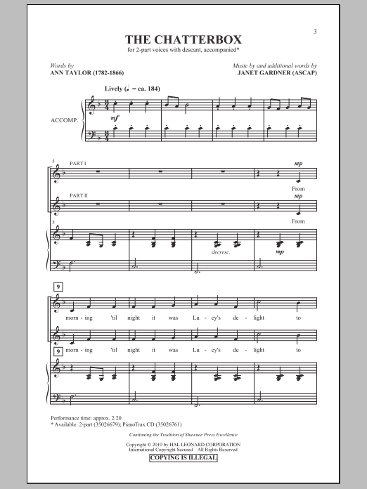 Ann Taylor The Chatterbox Sheet Music Notes & Chords for 2-Part Choir - Download or Print PDF