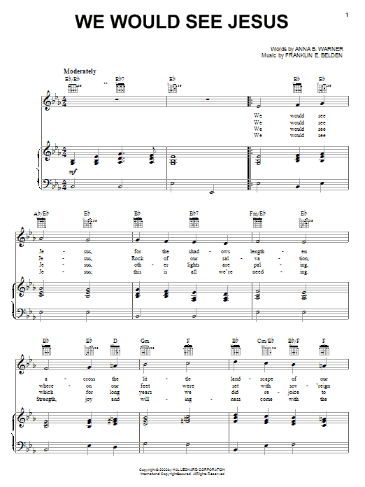 Anna B. Warner We Would See Jesus Sheet Music Notes & Chords for Easy Piano - Download or Print PDF