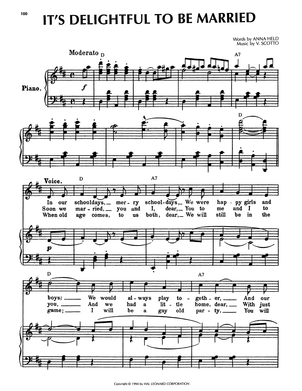 Anna Held It's Delightful To Be Married Sheet Music Notes & Chords for Piano, Vocal & Guitar Chords (Right-Hand Melody) - Download or Print PDF