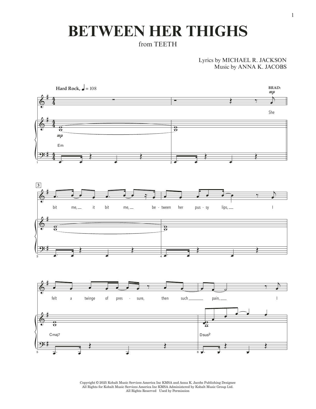 Anna K. Jacobs and Michael R. Jackson Between Her Thighs (from Teeth) Sheet Music Notes & Chords for Piano & Vocal - Download or Print PDF