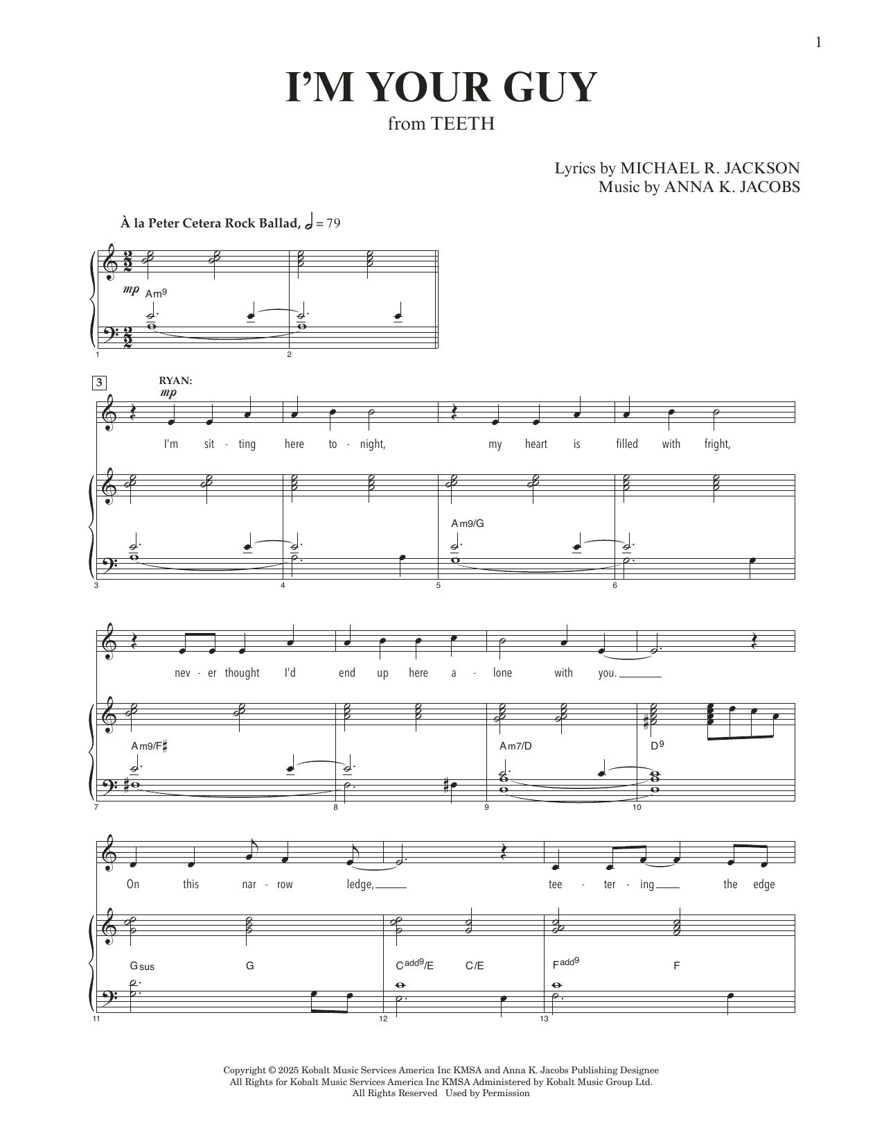 Anna K. Jacobs and Michael R. Jackson I'm Your Guy (from Teeth) Sheet Music Notes & Chords for Piano & Vocal - Download or Print PDF