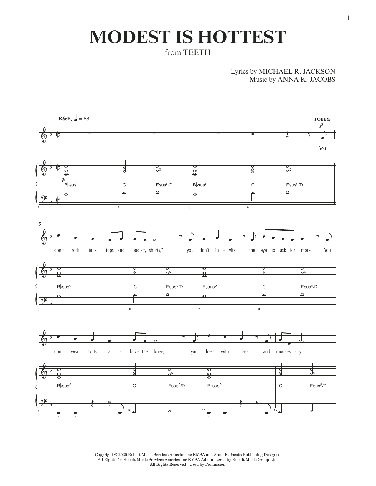 Anna K. Jacobs and Michael R. Jackson Modest Is Hottest (from Teeth) Sheet Music Notes & Chords for Piano & Vocal - Download or Print PDF