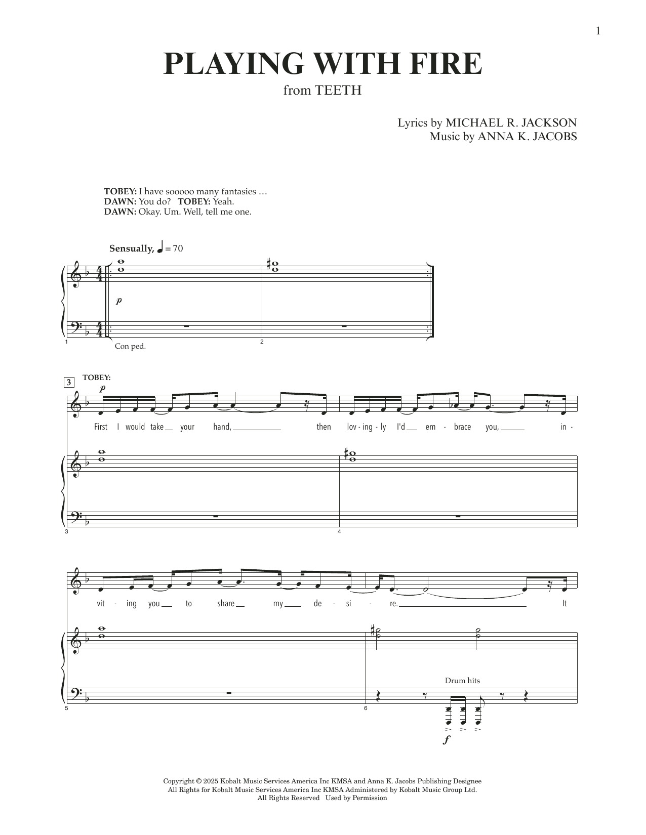 Anna K. Jacobs and Michael R. Jackson Playing With Fire (from Teeth) Sheet Music Notes & Chords for Piano & Vocal - Download or Print PDF