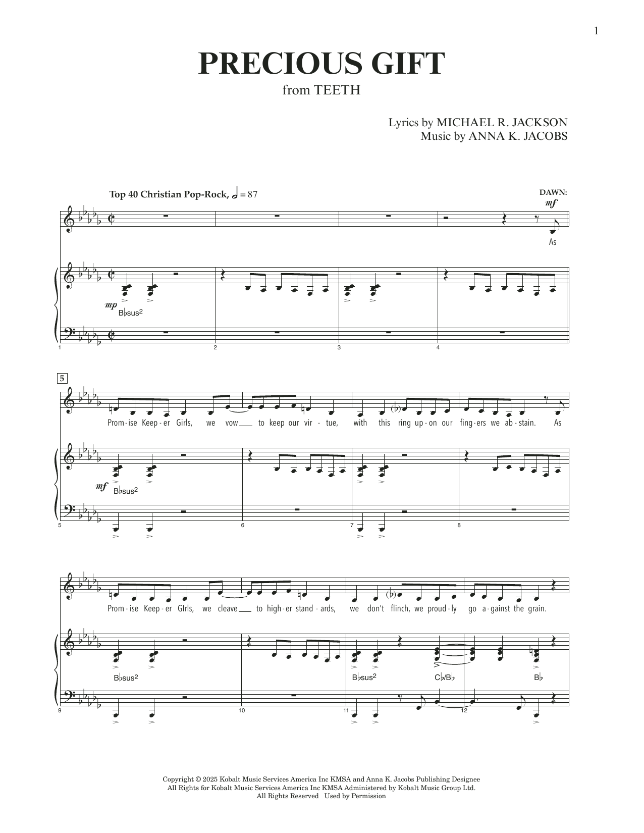Anna K. Jacobs and Michael R. Jackson Precious Gift (from Teeth) Sheet Music Notes & Chords for Piano & Vocal - Download or Print PDF