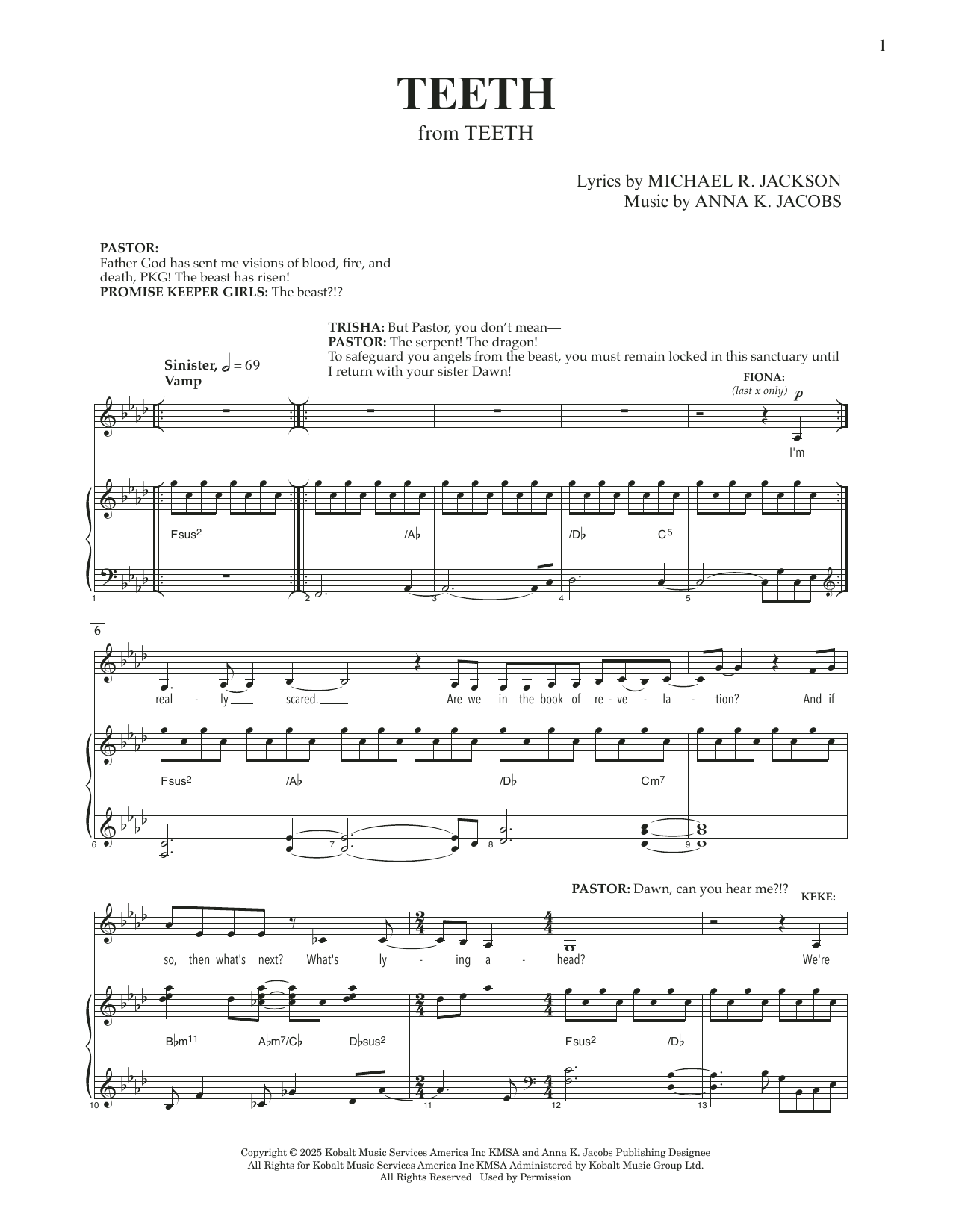 Anna K. Jacobs and Michael R. Jackson Teeth (from Teeth) Sheet Music Notes & Chords for Piano & Vocal - Download or Print PDF