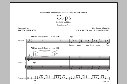 Anna Kendrick Cups (from Pitch Perfect) (arr. Roger Emerson) Sheet Music Notes & Chords for SSA - Download or Print PDF