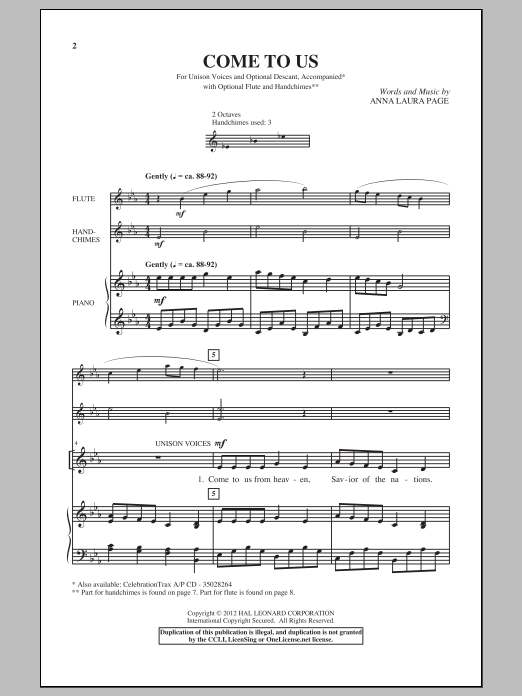 Anna Laura Page Come To Us Sheet Music Notes & Chords for 2-Part Choir - Download or Print PDF
