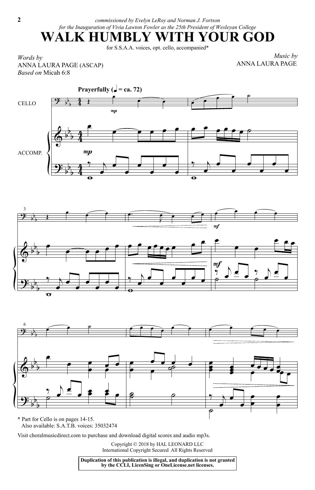 Anna Laura Page Walk Humbly With Your God Sheet Music Notes & Chords for SSA Choir - Download or Print PDF