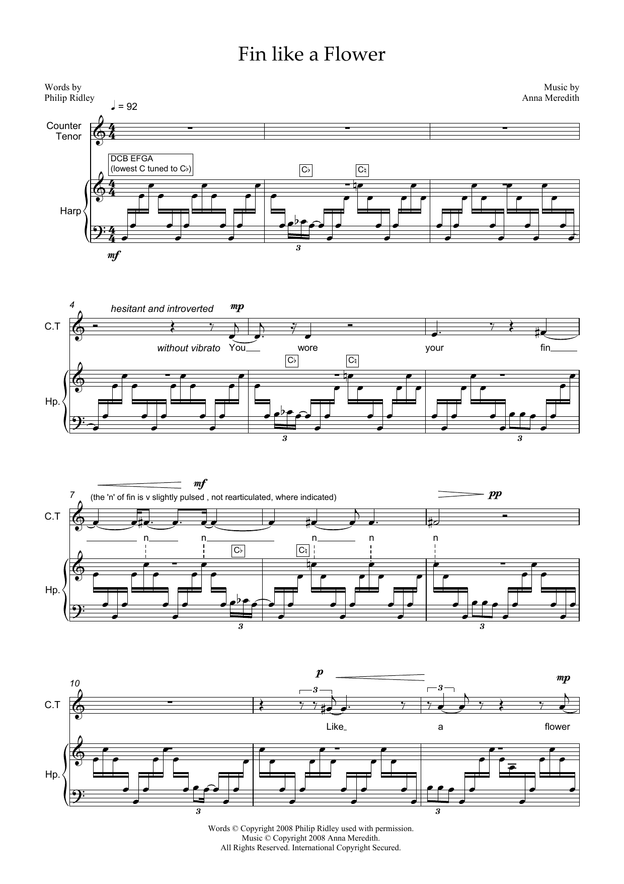 Anna Meredith Fin like a Flower (for counter-tenor and harp) Sheet Music Notes & Chords for Piano & Vocal - Download or Print PDF