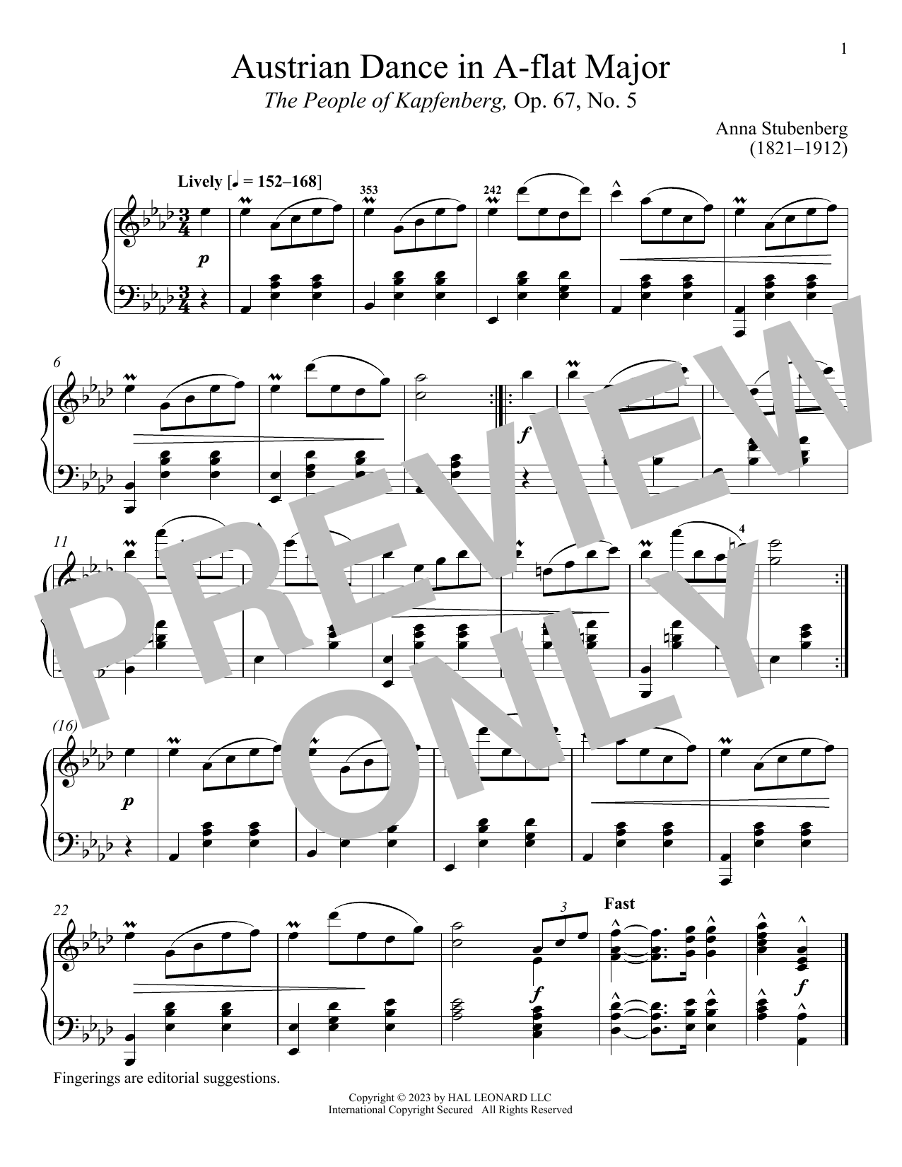 Anna Stubenberg Lebhaft Sheet Music Notes & Chords for Piano Solo - Download or Print PDF