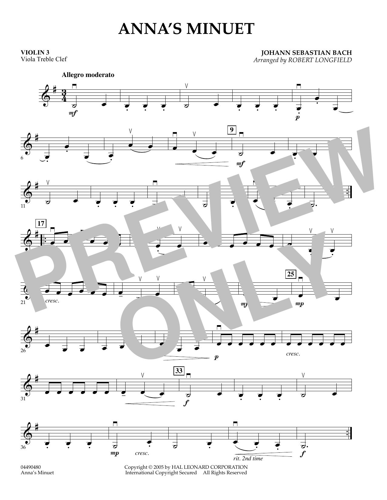 Robert Longfield Anna S Minuet Violin 3 Viola Treble Clef Sheet Music Download Pdf Score 345515