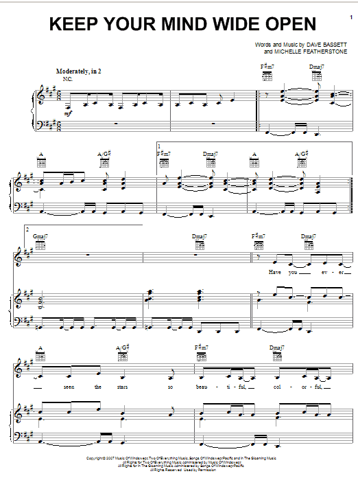 AnnaSophia Robb Keep Your Mind Wide Open Sheet Music Notes & Chords for Piano, Vocal & Guitar (Right-Hand Melody) - Download or Print PDF