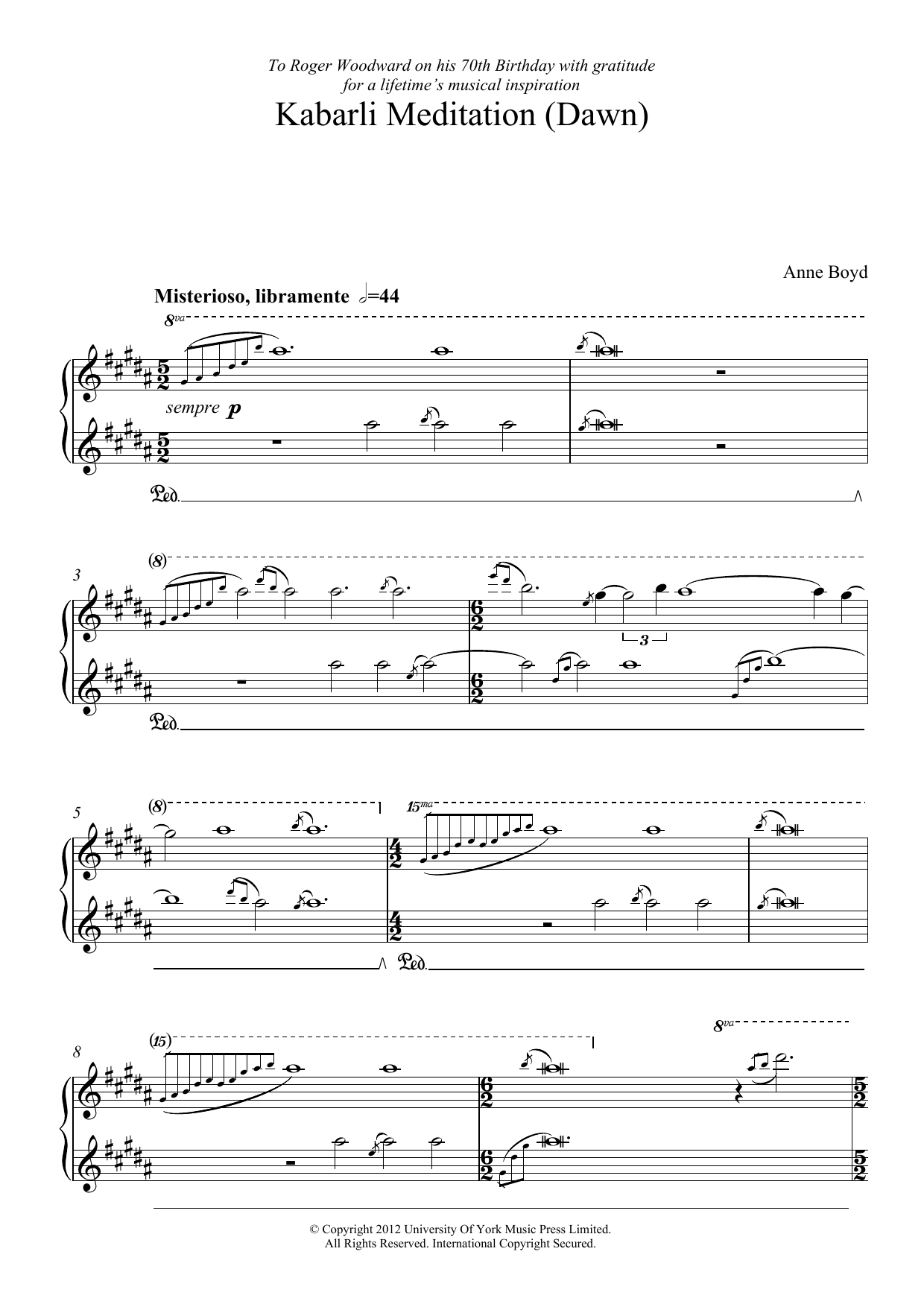 Anne Boyd Kabarli Meditation (Dawn) Sheet Music Notes & Chords for Piano - Download or Print PDF