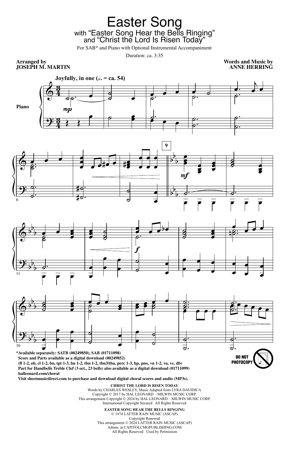 Anne Herring Easter Song Hear The Bells Ringing (arr. Joseph M. Martin) Sheet Music Notes & Chords for SAB Choir - Download or Print PDF